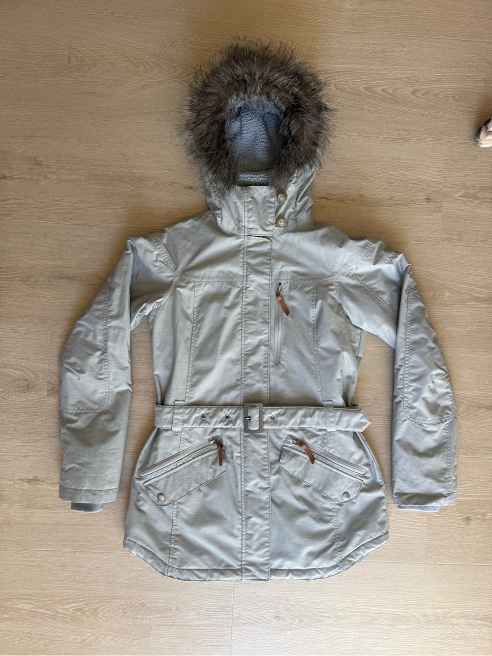 Columbia Omni-Heat Women’s Belted Parka Faux Fur Hood Winter Coat Gray